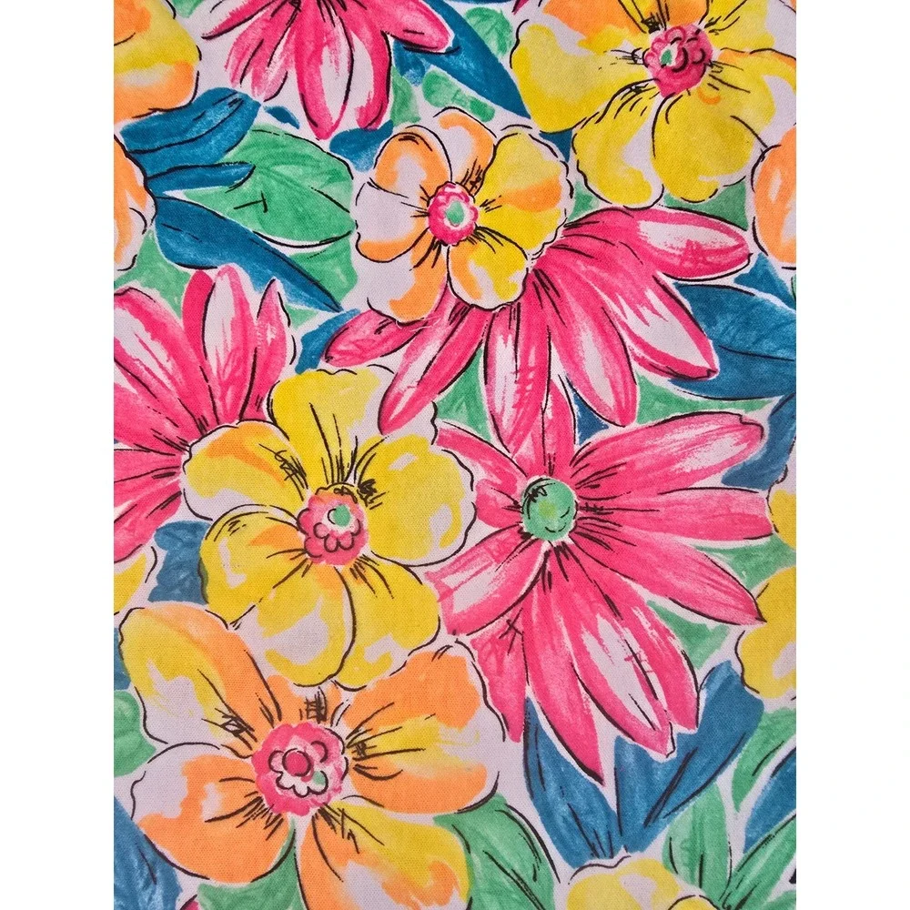 Vintage Floral Tropical Fabric 80s Manes Organization Pink Yellow 60x40 1.6 Yrds